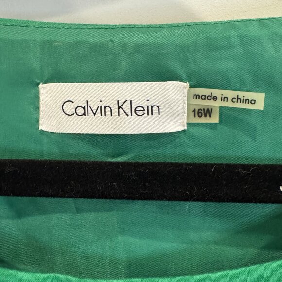 Calvin Klein 16W Green Sleeveless Dress with Belt Workwear Wedding Classic - Picture 4 of 7